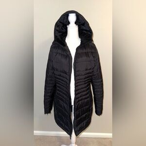 Champion Black Longline Puffer Jacket with Quilted Design and Hood